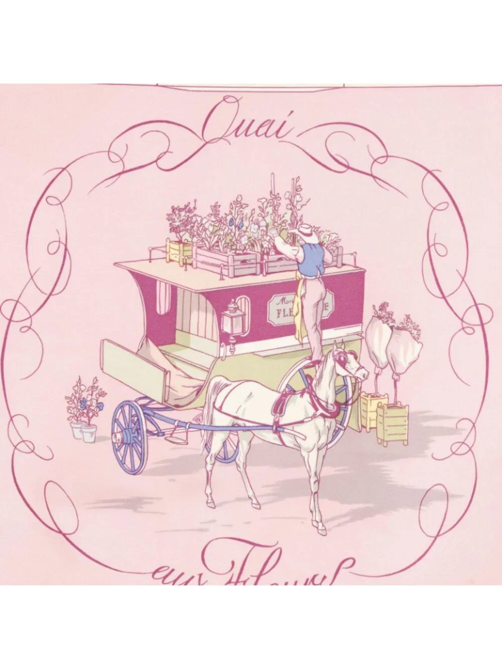 Hermes Scarf Pink Blue Twill Silk